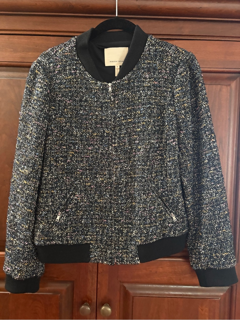 Rebecca Taylor Black Multi-Color Tweed Bomber Jacket